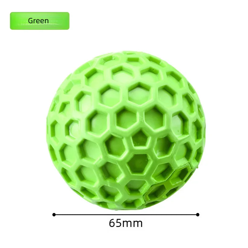 Tough Natural Rubber Squeaky Dog Ball - Indestructible Beef-Flavored Honeycomb Hexagonal Chew Toy for Aggressive Chewers and Dental Health