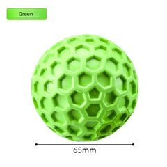 Tough Natural Rubber Squeaky Dog Ball - Indestructible Beef-Flavored Honeycomb Hexagonal Chew Toy for Aggressive Chewers and Dental Health