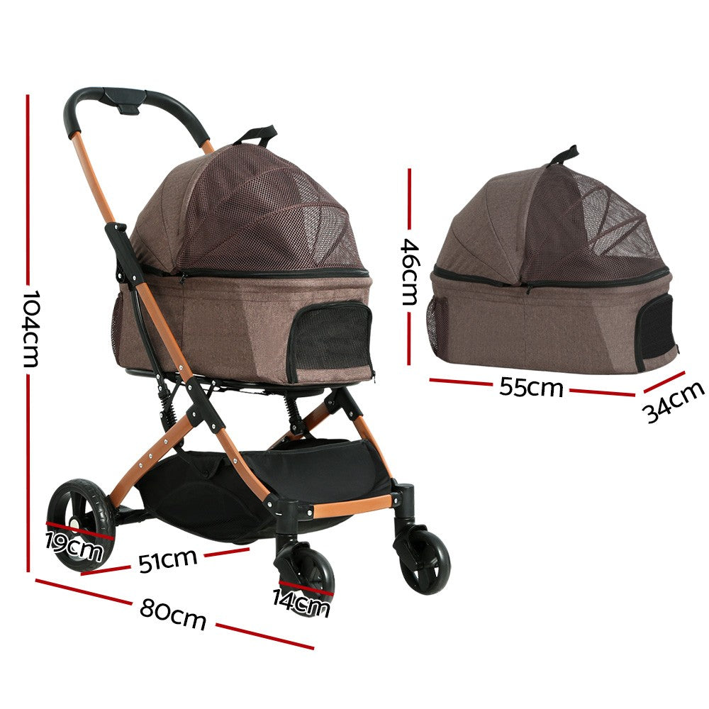 Pet Stroller Carrier - Travel Foldable 4 Wheels Pushchair