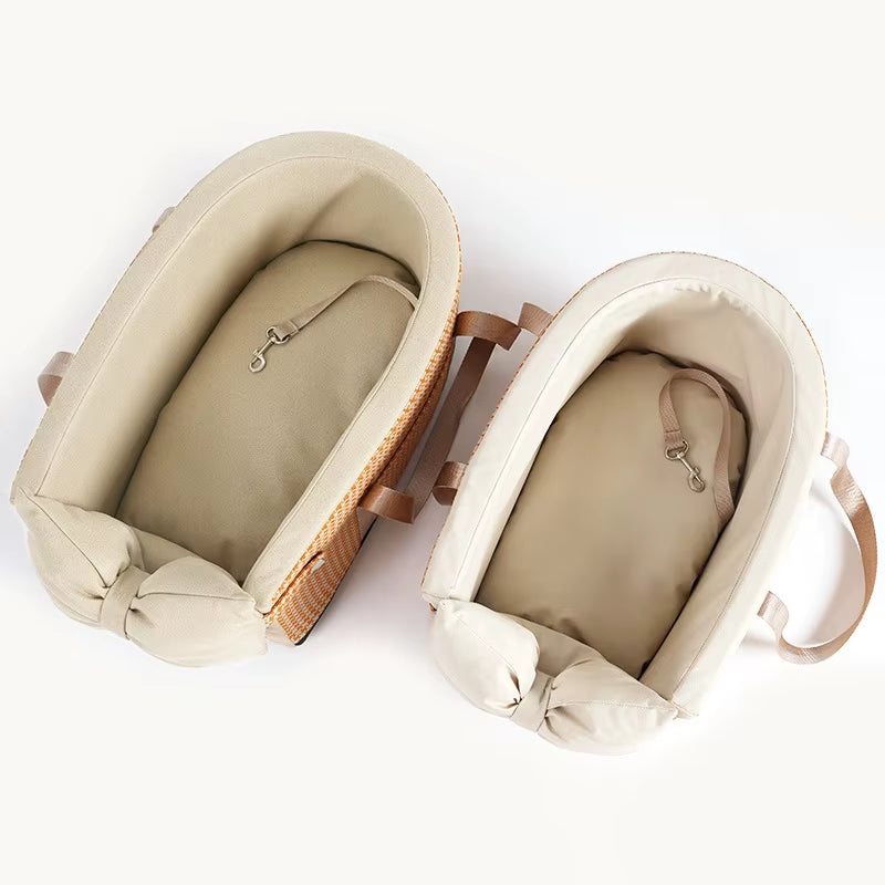 Portable Dog Car Seat – Travel Transport Bag for Cats & Small Dogs, Central Car Seat Bed with Cute Bow Design