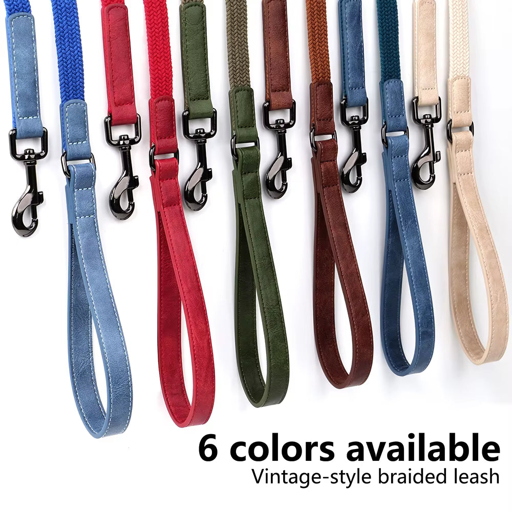 5ft Durable Nylon Dog Leash with Soft PU Leather Handle – Strong Walking Lead for Small Medium and Large Dogs