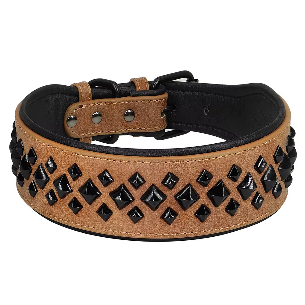 Leather Stud Rivet Dog Collar Padded PU Leather Dogs Collar Pet Collars Adjustable for Small Medium Dogs Pug Pitbull Red