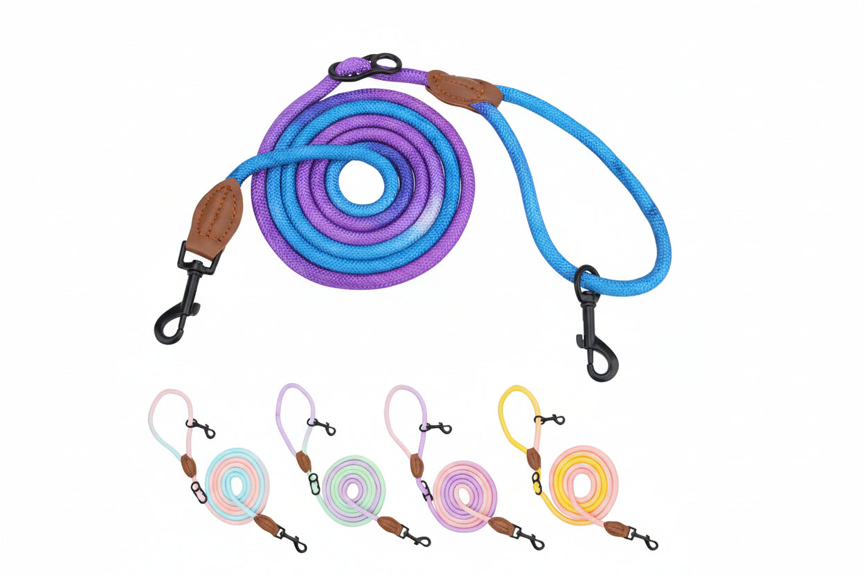 Double Head Crossbody Pet Leash – Adjustable Round Rope Lead for Dogs & Cats (235cm)
