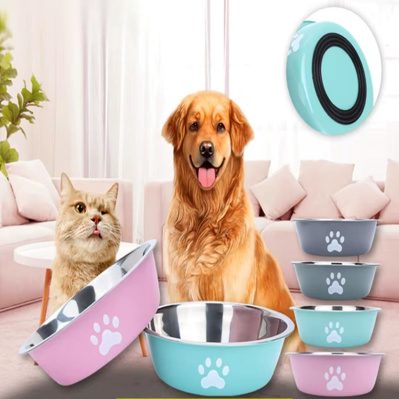 Large Capacity Stainless Steel Dog Bowl Anti-Slip Anti-Rust Dog Water Bowl Pet Feeder Double-Layer Cat Bowl Suitable for Puppies