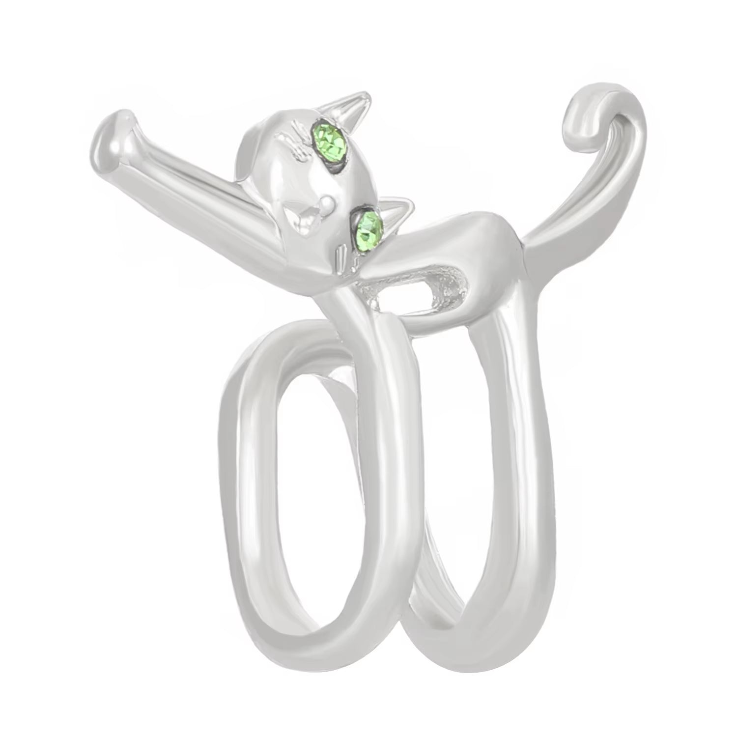 Stylish Cat Elf Clip-On Earrings with Green Eye Design - Unique Metal Fashion Jewelry for Women