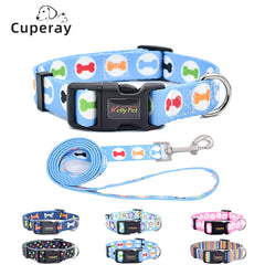 Polyester Printed Dog Leash Collar Set,Small & Medium Teddy Pomeranian Adjustable Pet Collar Leashes for Outdoor Travel Training