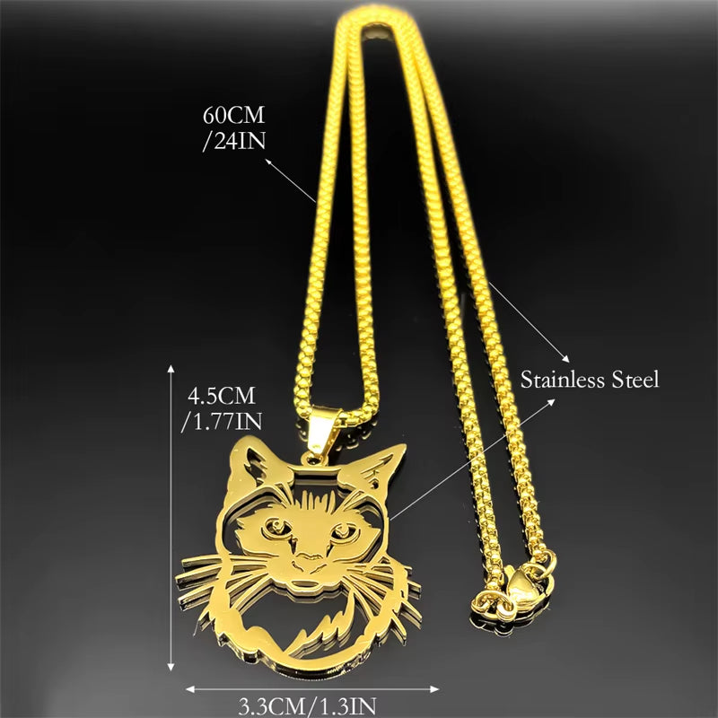 Ragdoll Cat Necklace for Pet Lovers - Stainless Steel Chain Jewelry in Gold and Silver Colors