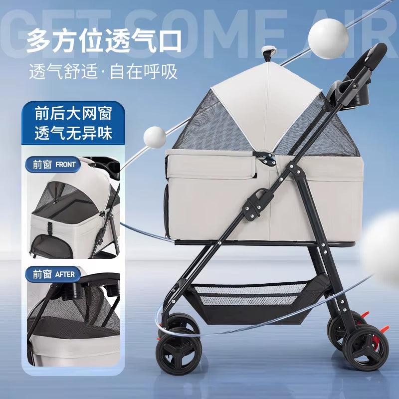 Lightweight Foldable Pet Cart for Small to Medium Dogs - Detachable Dog Walking Cart and Cat Carrier for Outings