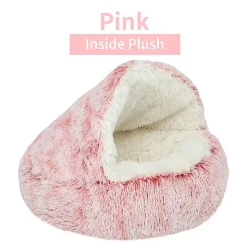 Deluxe Enclosed Plush Pet Bed for Cats - Cozy Round Sleeping Bag and Nesting Cushion