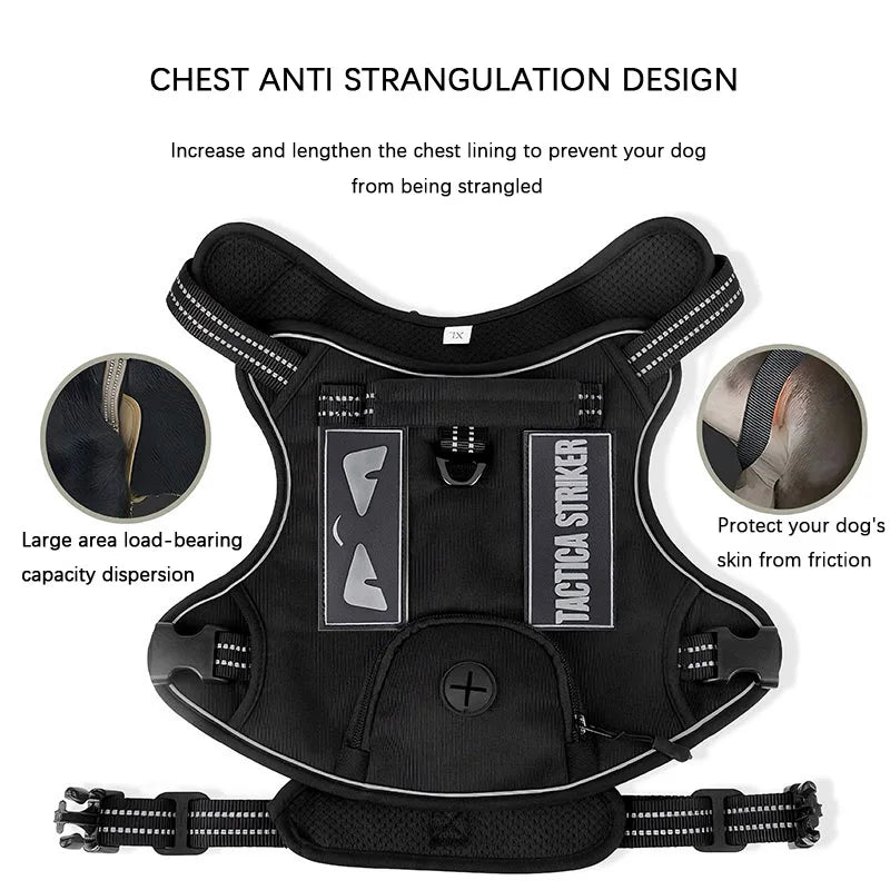 Tactical Large Dog Harness & Leash Set - Explosion-Proof Traction Control Strap - Heavy-Duty Nylon Pet Chest Harness for Training