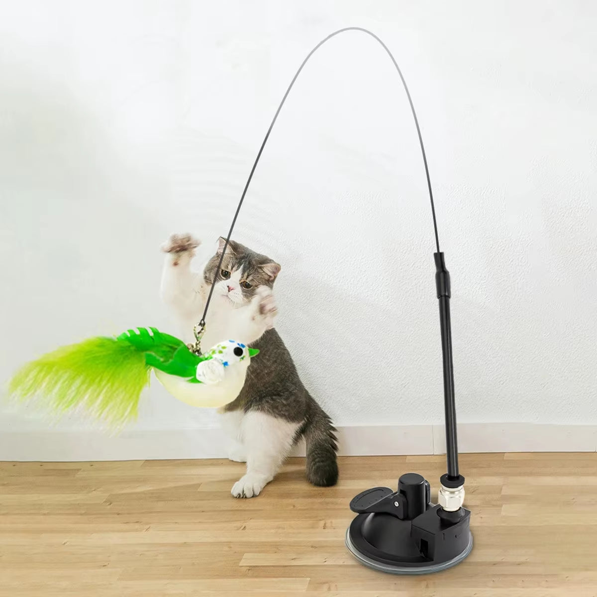 Interactive Cat Toy – Simulated Bird with Suction Base, Feather & Bell for Indoor Play
