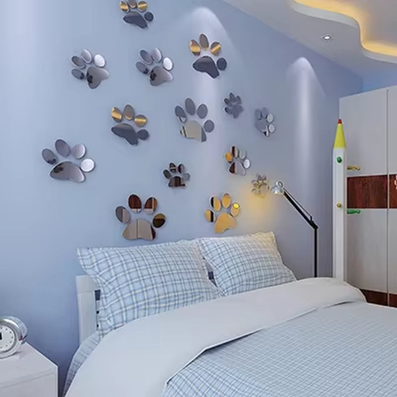 Mirror Acrylic Dog Paws Three-Dimensional Wall Stickers - 6 Pcs