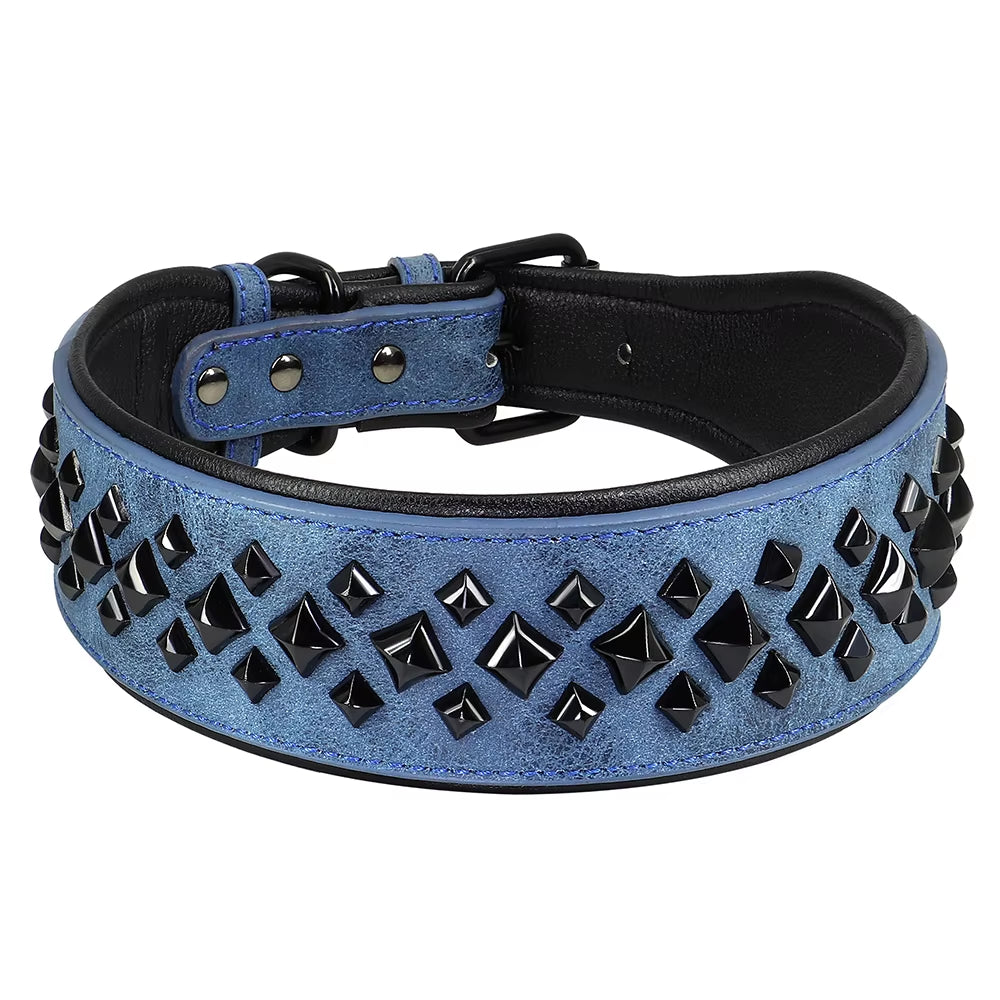 Leather Stud Rivet Dog Collar Padded PU Leather Dogs Collar Pet Collars Adjustable for Small Medium Dogs Pug Pitbull Red