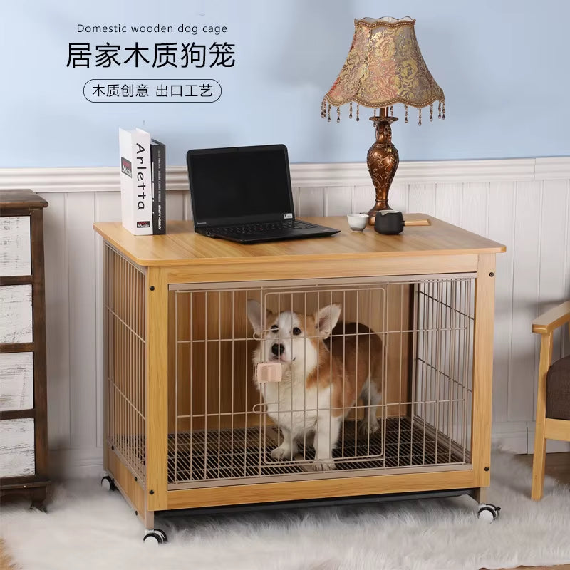 High Quality Portable Squire Metal Wooden Style Crate Pet Dog Kennel Dog Cat Wooden Cage Furniture for Puppy