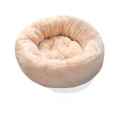Toasted Marshmallow beige faux fur donut pet bed for small dogs and cats.