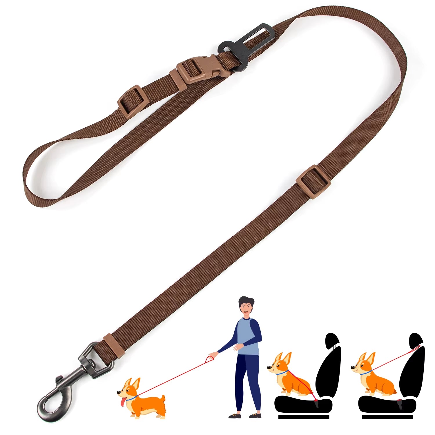 Adjustable Dog Car Leash Seat Belt Secure Pet Restraint System for Vehicle Durable Multi-Purpose Dog Leash for Dogs