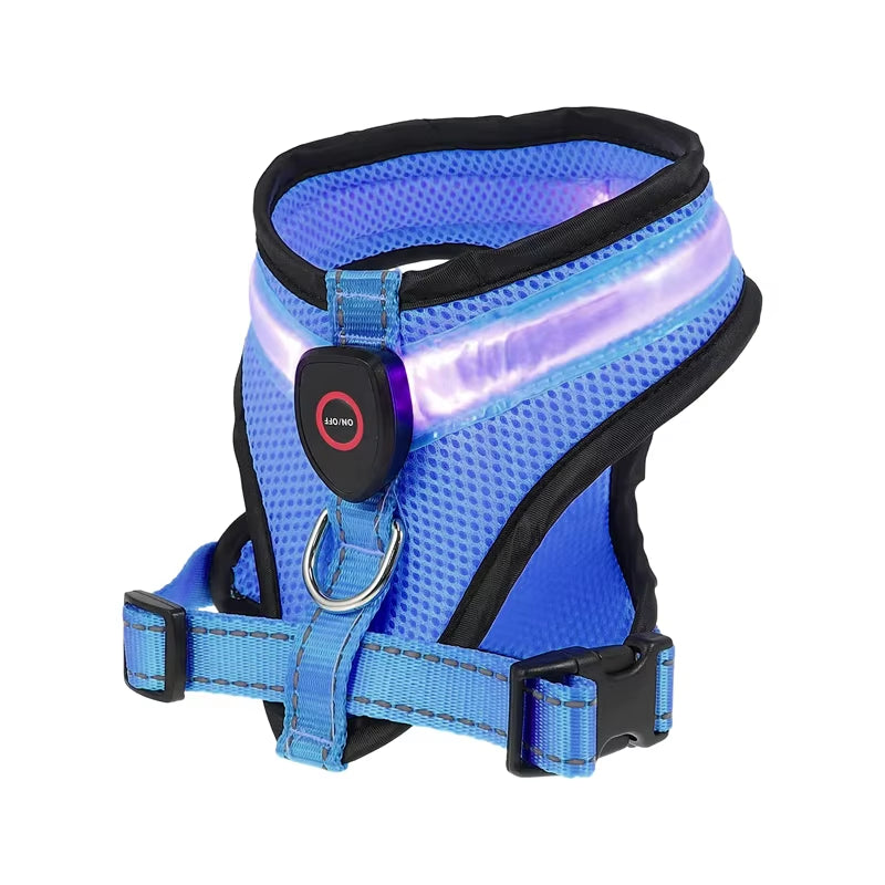 LED Light Dog Harness – USB Rechargeable Reflective Vest, Adjustable Soft Padded Mesh Harness for Small & Medium Dogs