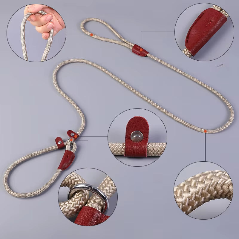 Adjustable Rope Dog Leash & Ombre Flat Lead - Padded & Stylish - Khakki