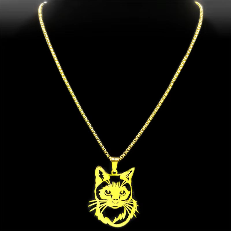 Ragdoll Cat Necklace for Pet Lovers - Stainless Steel Chain Jewelry in Gold and Silver Colors