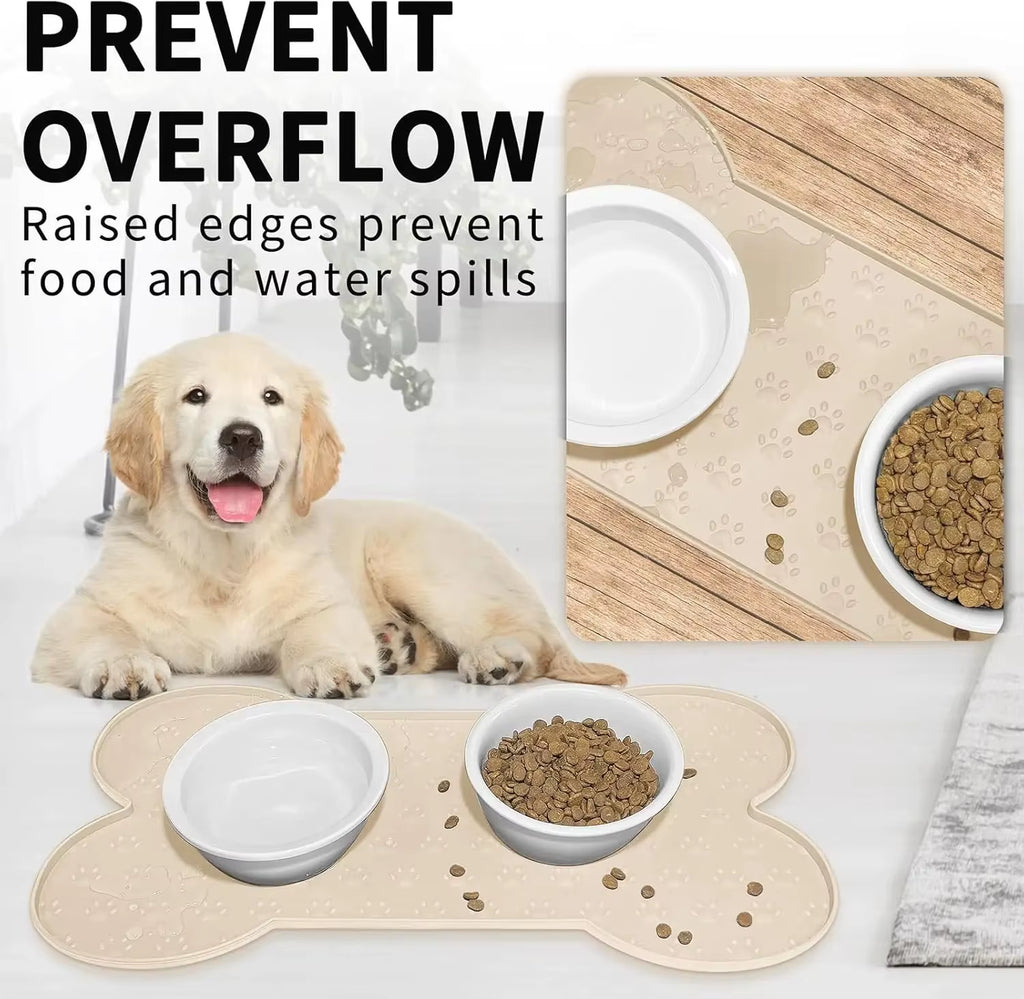 Waterproof Feeder Pad with Raised Edges Dog Bowl Mat Thicker Anti-Slip
