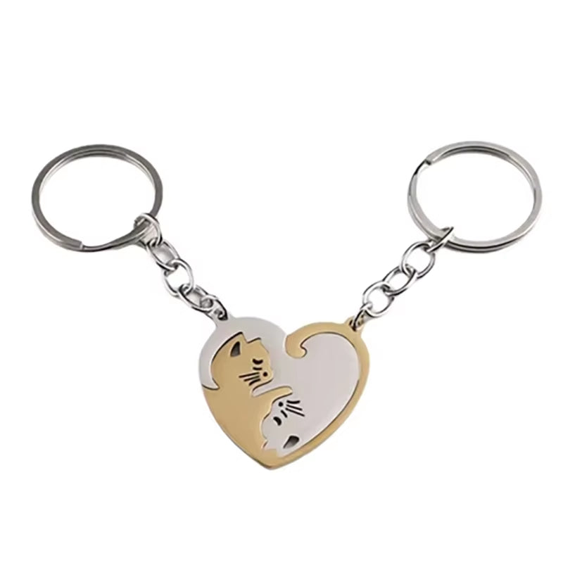 Stainless Steel Black Cat Couples Keychain Puzzle Set - Thoughtful Valentine's Gift for Partners and Friends