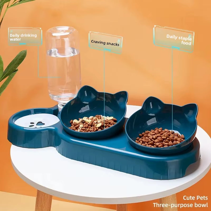 Automatic Cat Bowl Double Bowl Neck Protection Pet Supplies anti Flip Dog Feeding Water Bowl Plastic Material Home Goods