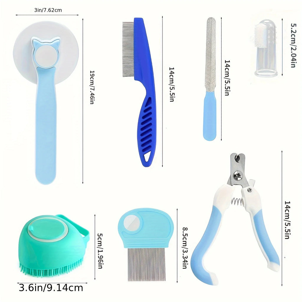 8 Pcs Cat Brush Grooming Kits, Pflea Comb, Pet Shampoo Bath Brush, Pet Shedding Brush, Silicone Toothbrush