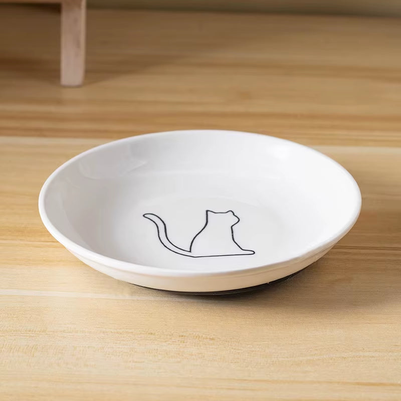 【E】Ceramic Cat Plates with Silicone anti Slip Pad Pet Cat Snack Bowl Cute Kitten Food Bowl Pet Kitten Water Bowl Pet Supplies