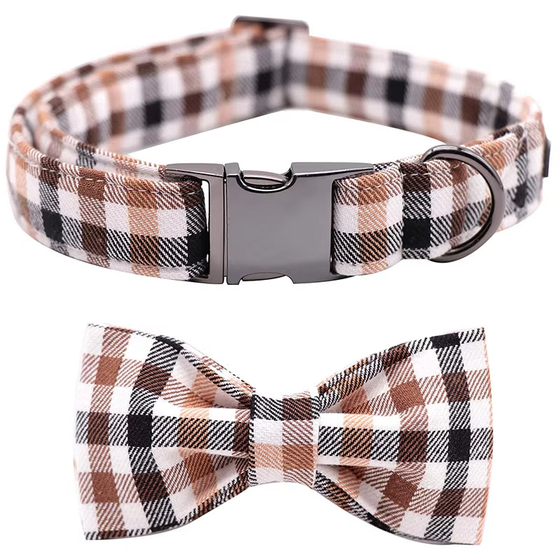 Cotton Fabric Dog Collar with Bow Tie