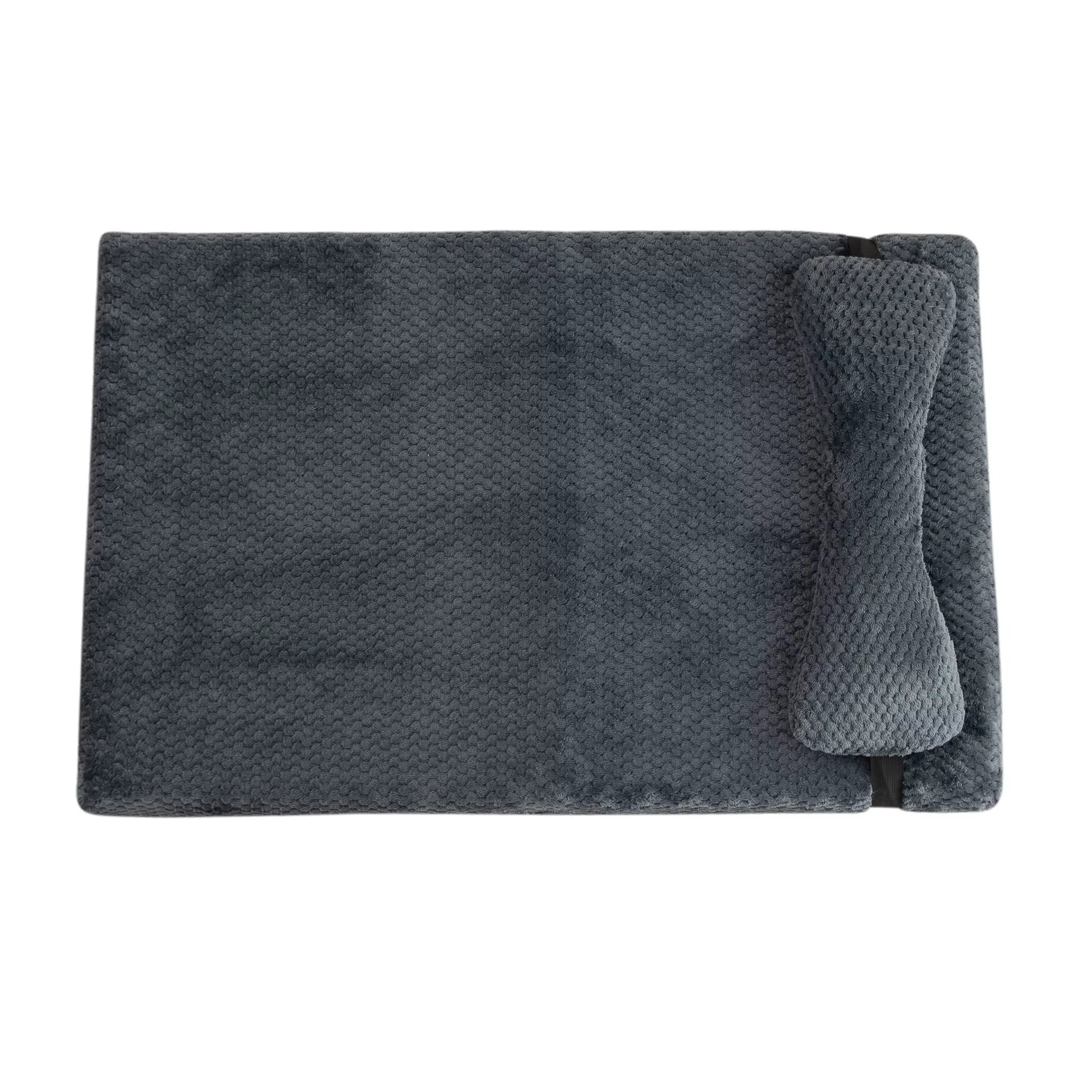 Charcoal grey plush pet bed for medium to large dogs with a warm, washable corduroy surface.