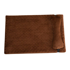 Rich chocolate brown large dog bed designed for big breeds with a built-in neck support pillow.