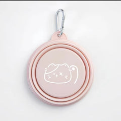 Pink collapsible silicone pet travel bowl 350ml, foldable and portable for dogs and cats