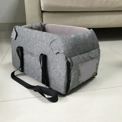Grey small console pet car seat bed waterproof portable travel carrier for small dogs and cats