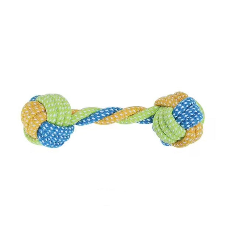 Durable cotton rope dog toys including a rope ball and bone-shaped chew toy for training and dental care