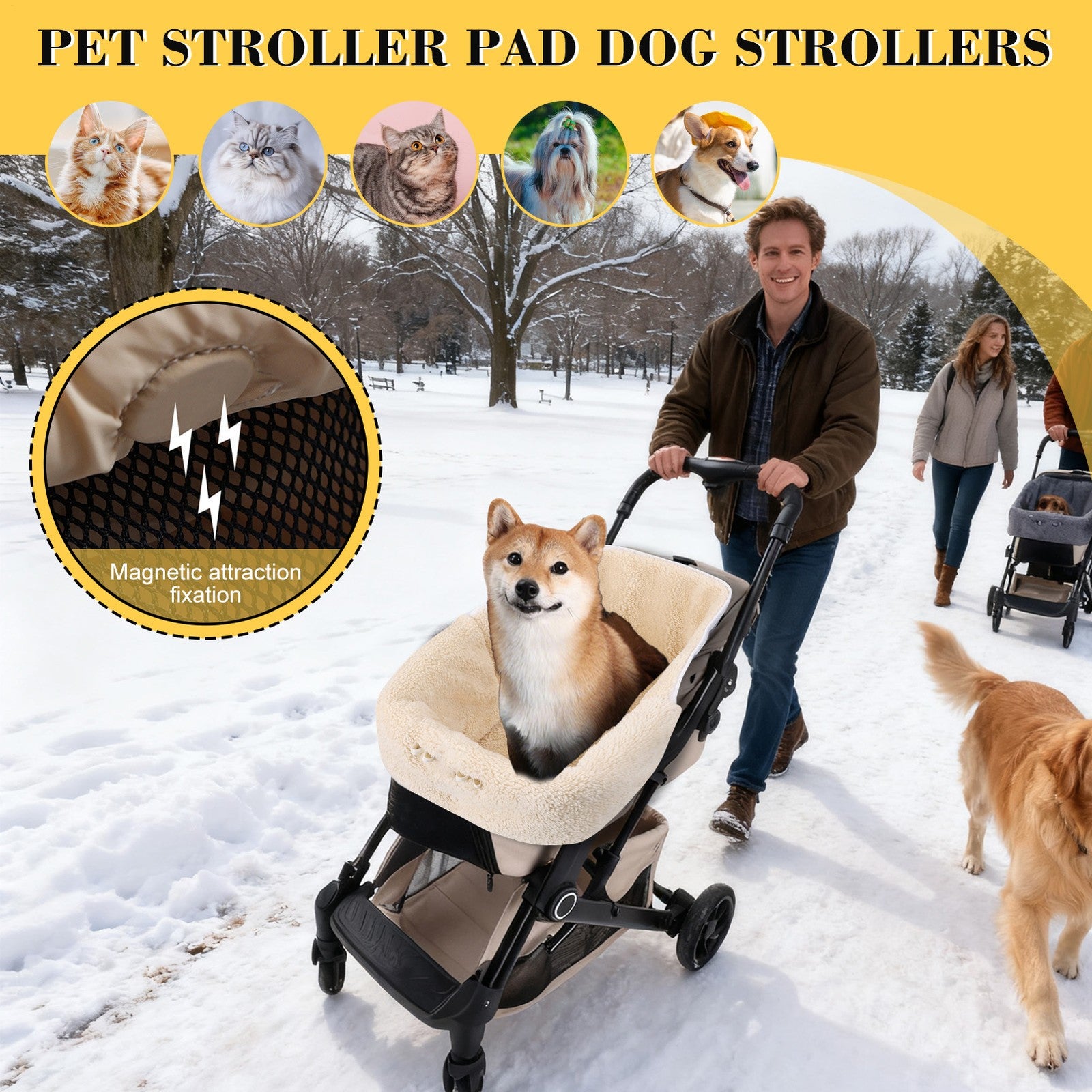 Dog Stroller Pad Winter Dog Cat Stroller Cushion Mat Liners Magnetic
