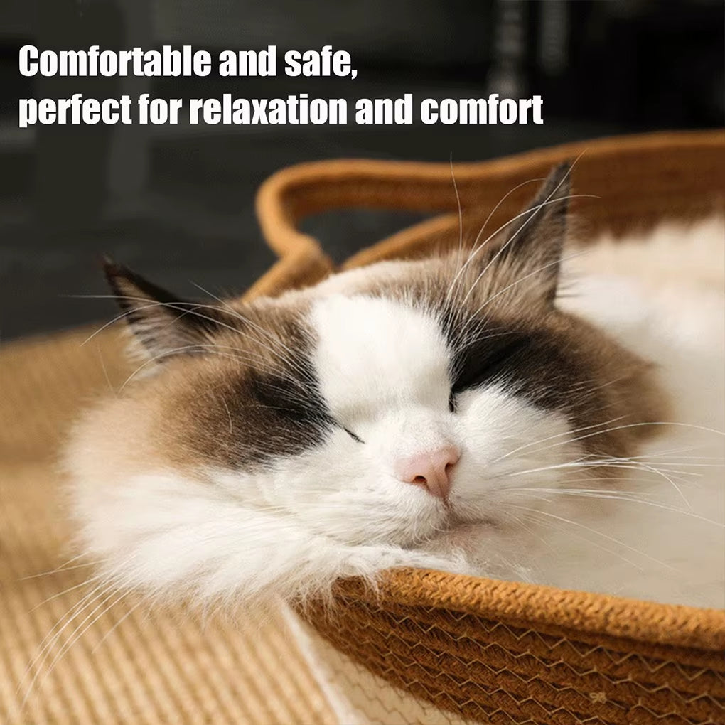 Rattan Weaving Cat Basket Pet Cat Bed Woven Four Seasons Cat Bed Cat Scratch Floor Rattan Interactive Games Ball with Cushion