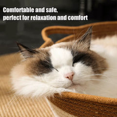Rattan Weaving Cat Basket Pet Cat Bed Woven Four Seasons Cat Bed Cat Scratch Floor Rattan Interactive Games Ball with Cushion