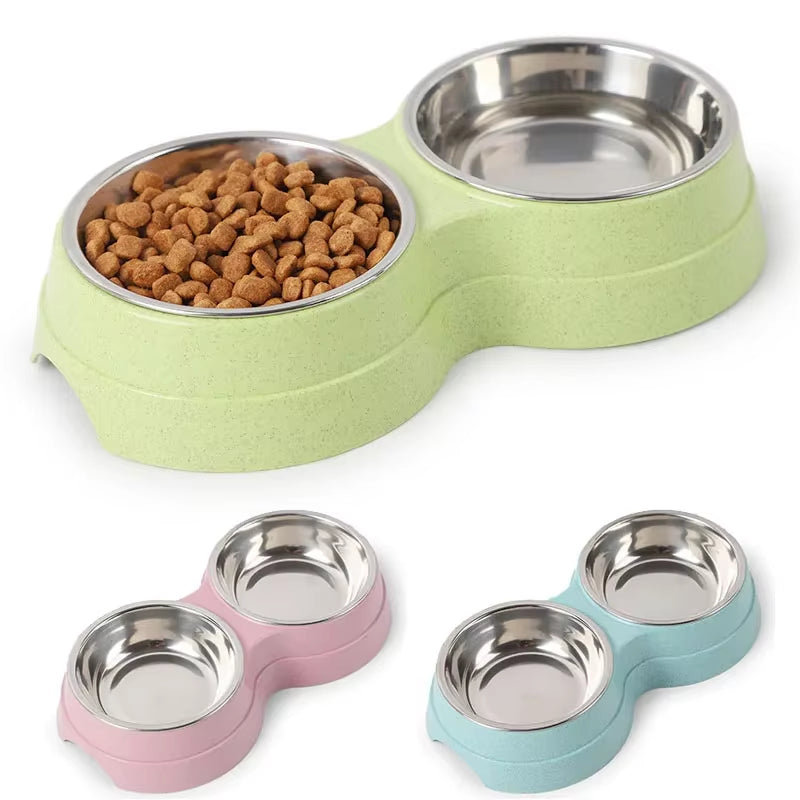 Double Pet Bowls for Dogs and Cats - Stainless Steel Food and Water Feeder Dish for Small Pets