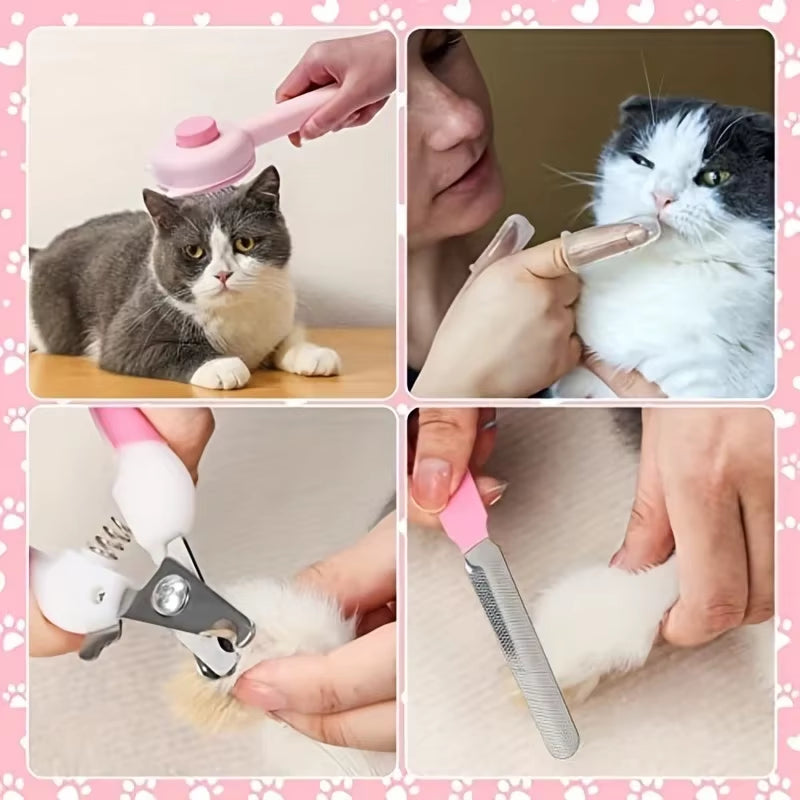 8 Pcs Pets Grooming Kit - Brush Pet Nail Clippers Files Comb And Brush