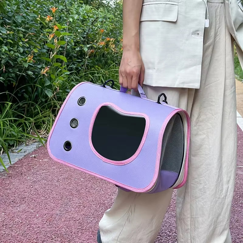 Foldable Breathable Pet Carrier - Portable Single Shoulder Bag for Small Cats and Dogs with Spacecraft Design