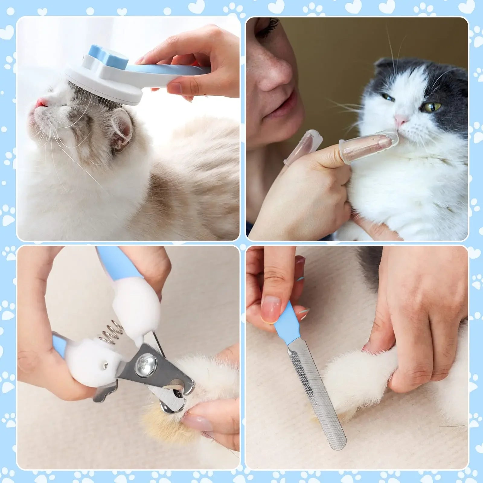 8 Pcs Cat Brush Grooming Kits, Pflea Comb, Pet Shampoo Bath Brush, Pet Shedding Brush, Silicone Toothbrush