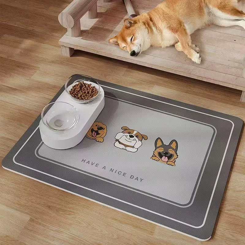 Non-Slip Cat Pattern Pet Feeding Mat - Waterproof Leakproof Dog and Cat Food Placemat - Portable Easy-to-Clean Outdoor Pet Food Pad