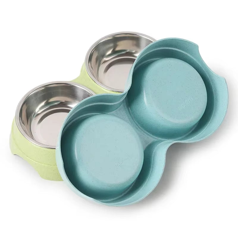 Double Pet Bowls for Dogs and Cats - Stainless Steel Food and Water Feeder Dish for Small Pets