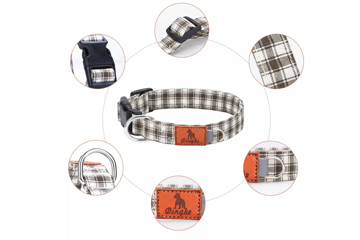 Adjustable Plaid Pattern Pet Collar Polyester Soft Comfortable Fashion Dog Collar Suitable for Medium to Large Dogs Pet Supplies