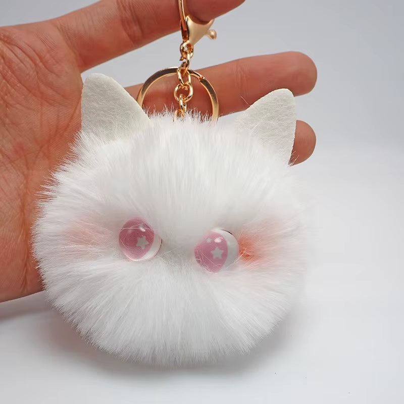 Black Cat Plush Keychain - Cartoon White Kitty Pendant for Women, Girls, and Kids Gift Ornament