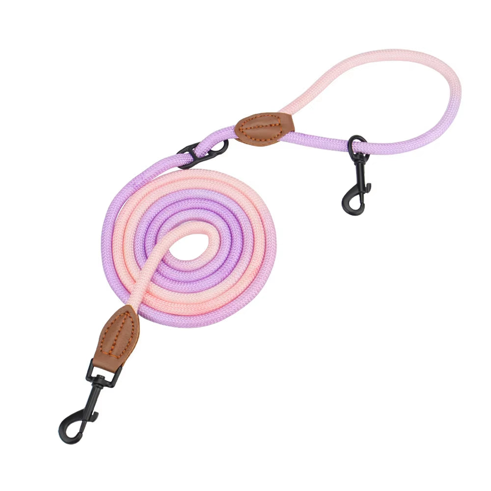 Double Head Crossbody Pet Leash – Adjustable Round Rope Lead for Dogs & Cats (235cm)