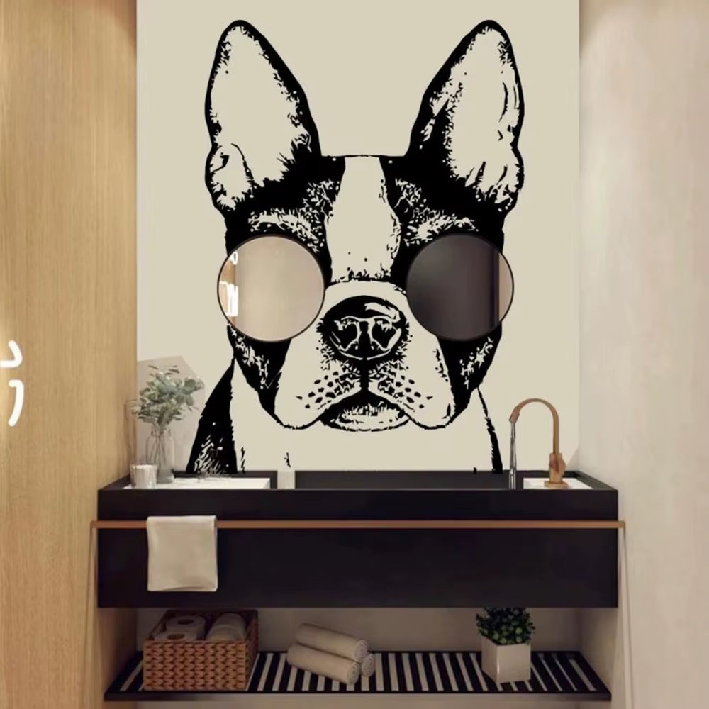 Cartoon French Bulldog Mirror Wall Sticker – Cute Dog Vinyl Decal for Bathroom, Nursery, Kitchen & Home Decor