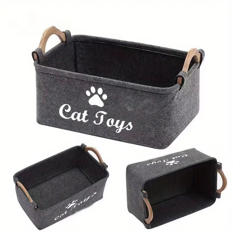 Durable Polyester Cat Toy Storage Box |Graphic Paw Print Design,Pet Toy Organizer Basket for Home Organization,No Battery Needed