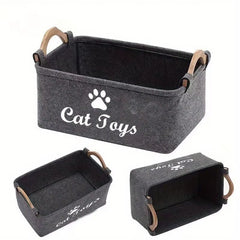 Durable Polyester Cat Toy Storage Box |Graphic Paw Print Design,Pet Toy Organizer Basket for Home Organization,No Battery Needed