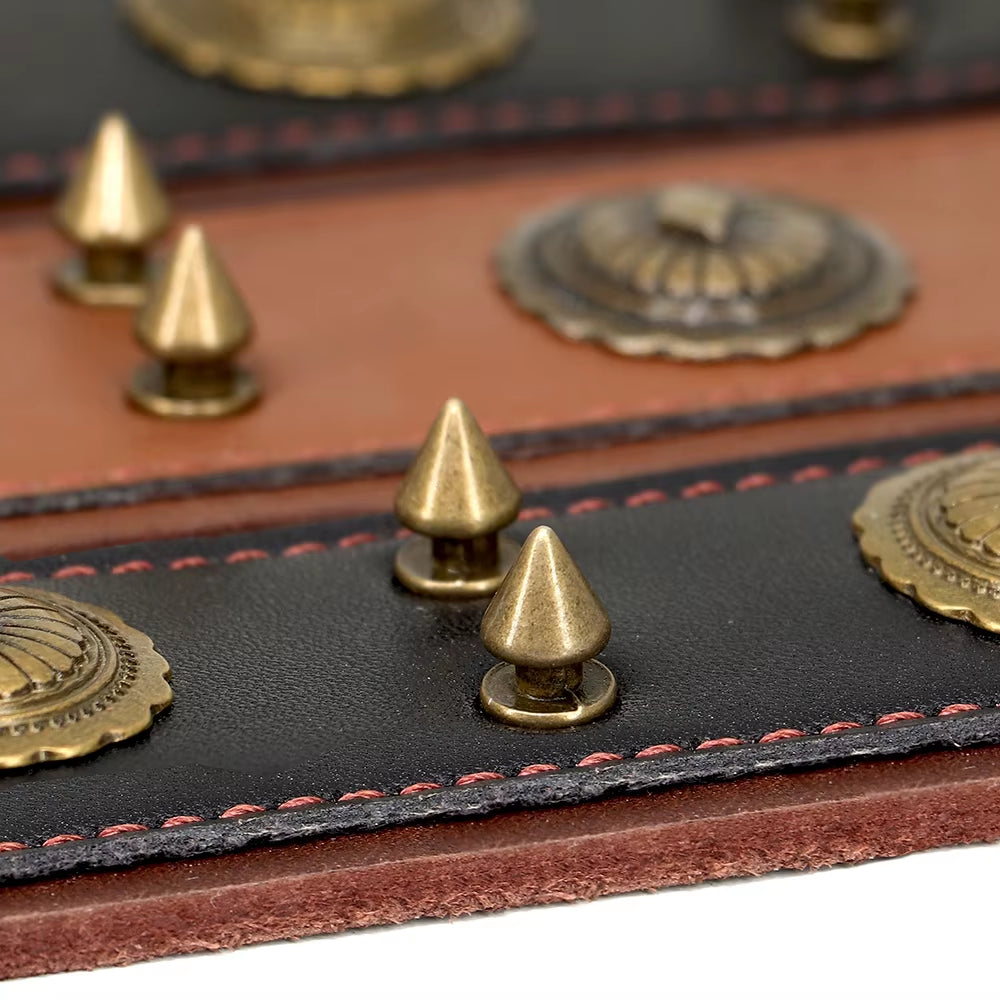 Super Cool Pet Dog Collar Genuine Leather Spiked Studded Collars Adjustable Big Dog Collar for Medium Large Dogs Pitbull Correa